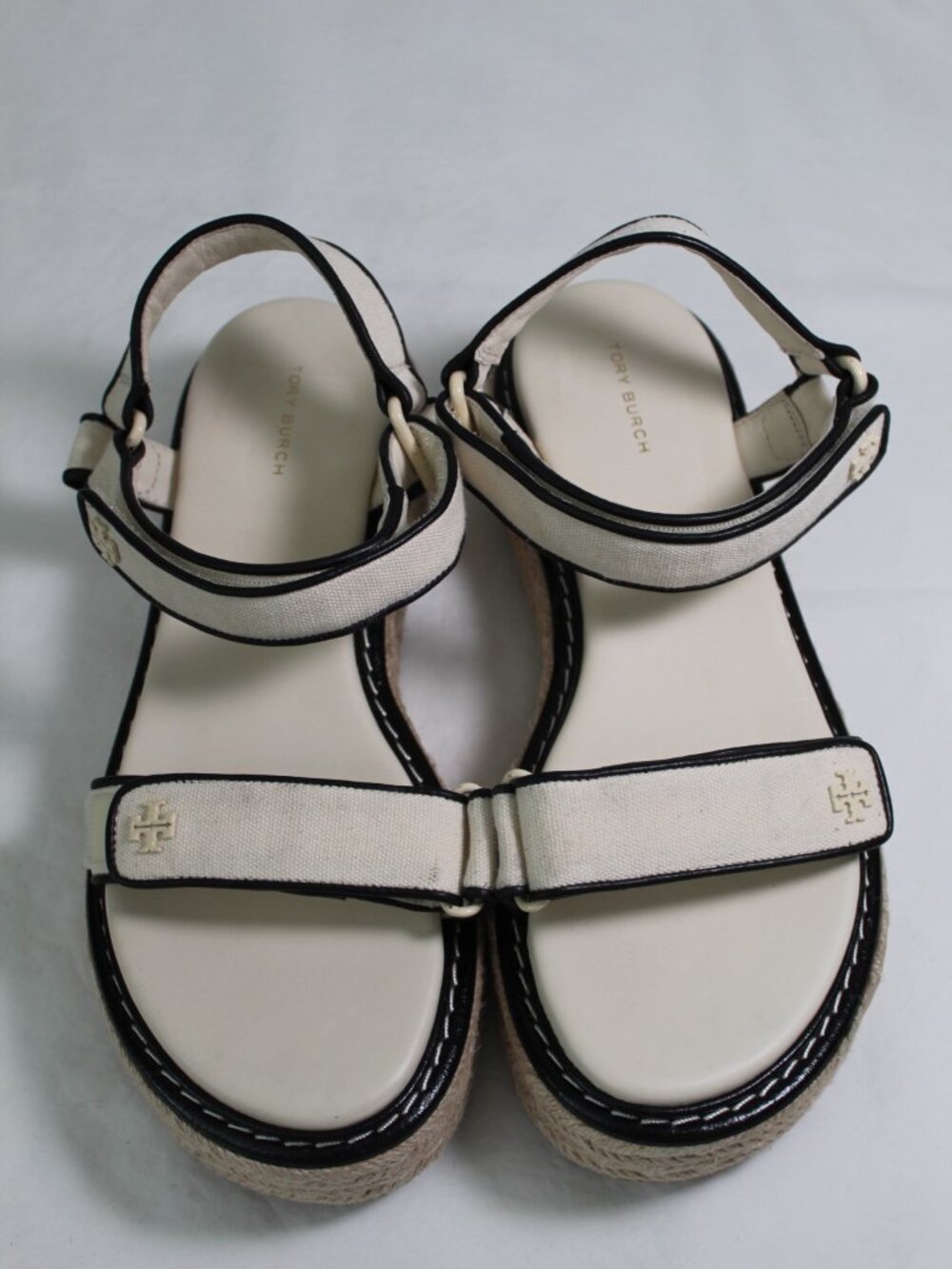 NEW Tory Burch ESPADRILLE SPORT SANDALS Ankle Strap Flat Platform Beige